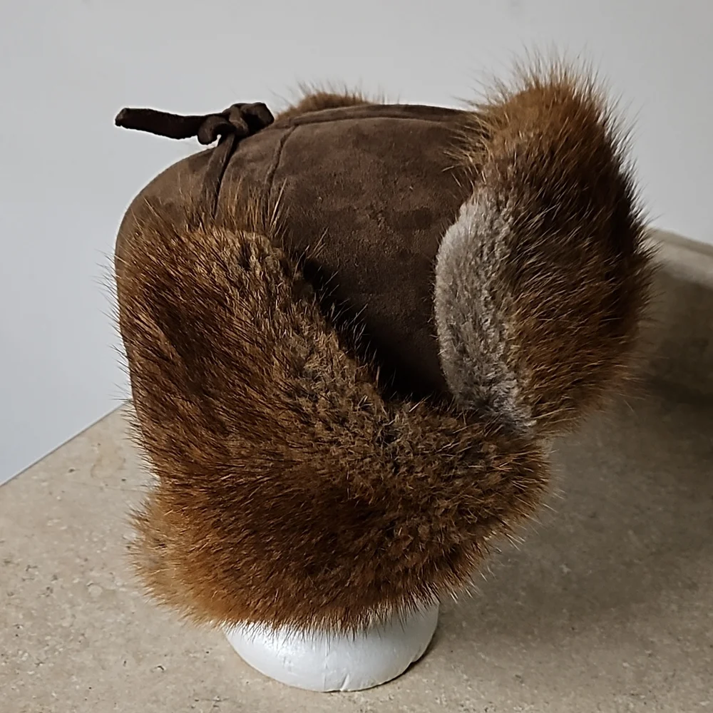 Vintage real fur russian style ushanka trapper hat